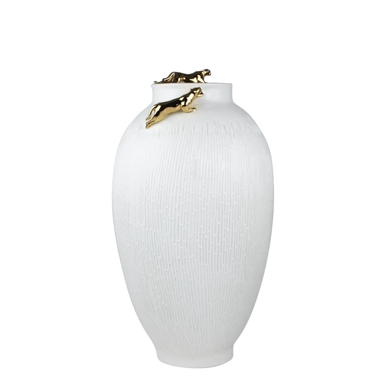 Double Golden Panther Vase - 49cm