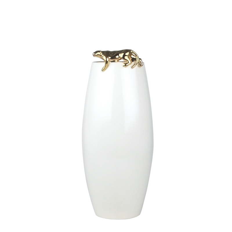 Barrel Golden Panther Vase - 32cm